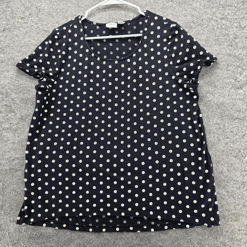 Weekends by Chico's Shirt Womens XL Navy White Polka Dot Short Sleeve Stretch